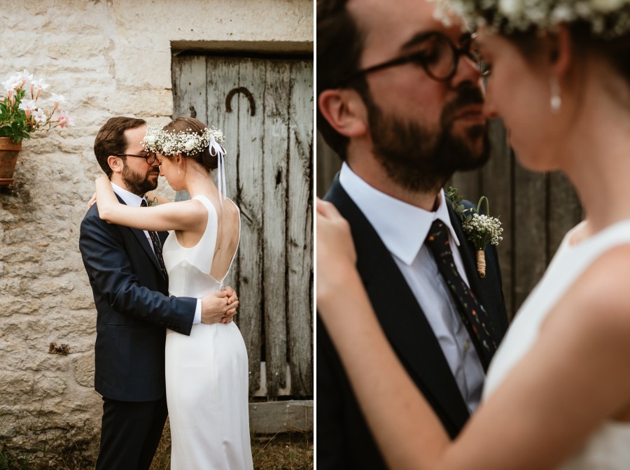 pose intime couple mariés boutonnière gypsophile