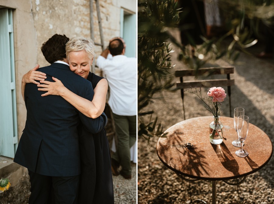 calin marié invitée amis table fleur soleil